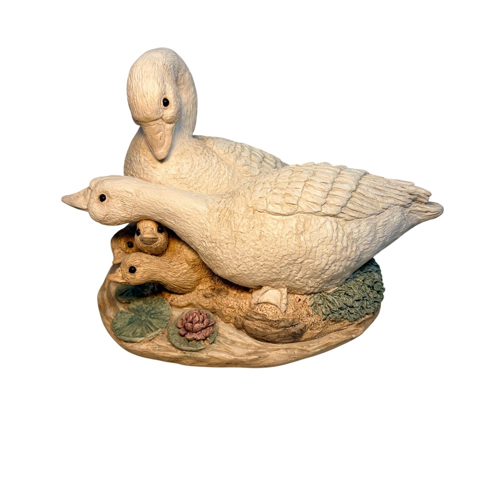 VTG 1991 UDC United Design Corp Goose Family Stone Collection Figurine Sculpture
